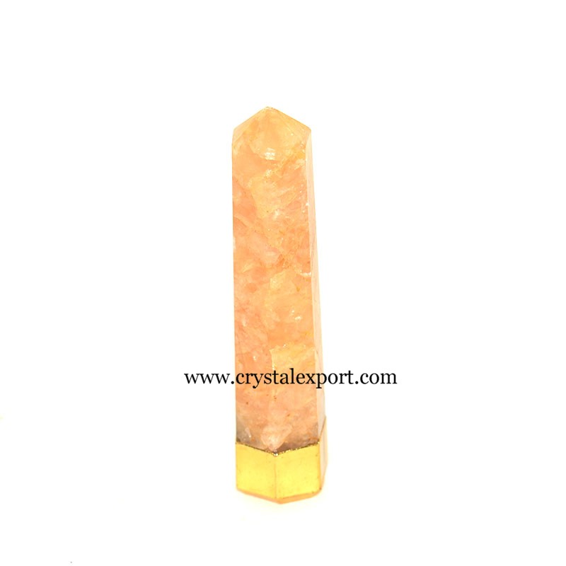 Natural Gemstone Peach Aventurine Obelisk Healing Crystal Double Point Wand