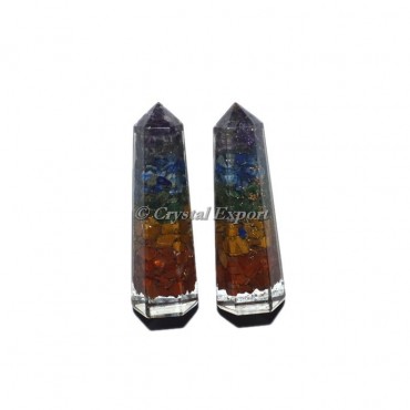 4-Sided Pyramid Orgonite With 7 Chakra Quartz Hyaline - Energy Orgone Tower Buster, Handmade