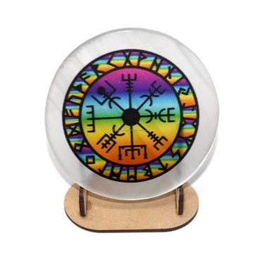 Selenite Coaster With Norse Compass
