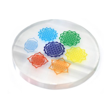Selenite Coaster With Chakra  7 symbol