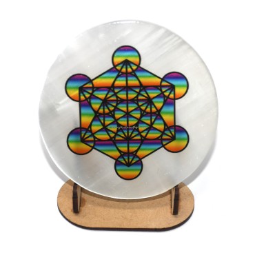 Selenite Coaster With Metatron raibow