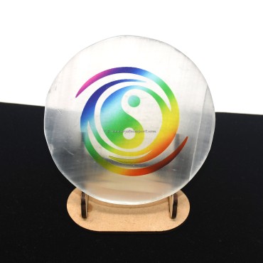 Selenite Coaster With Ying Yang