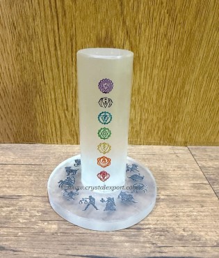 Selenite Charging Tower with Chakra Symbol